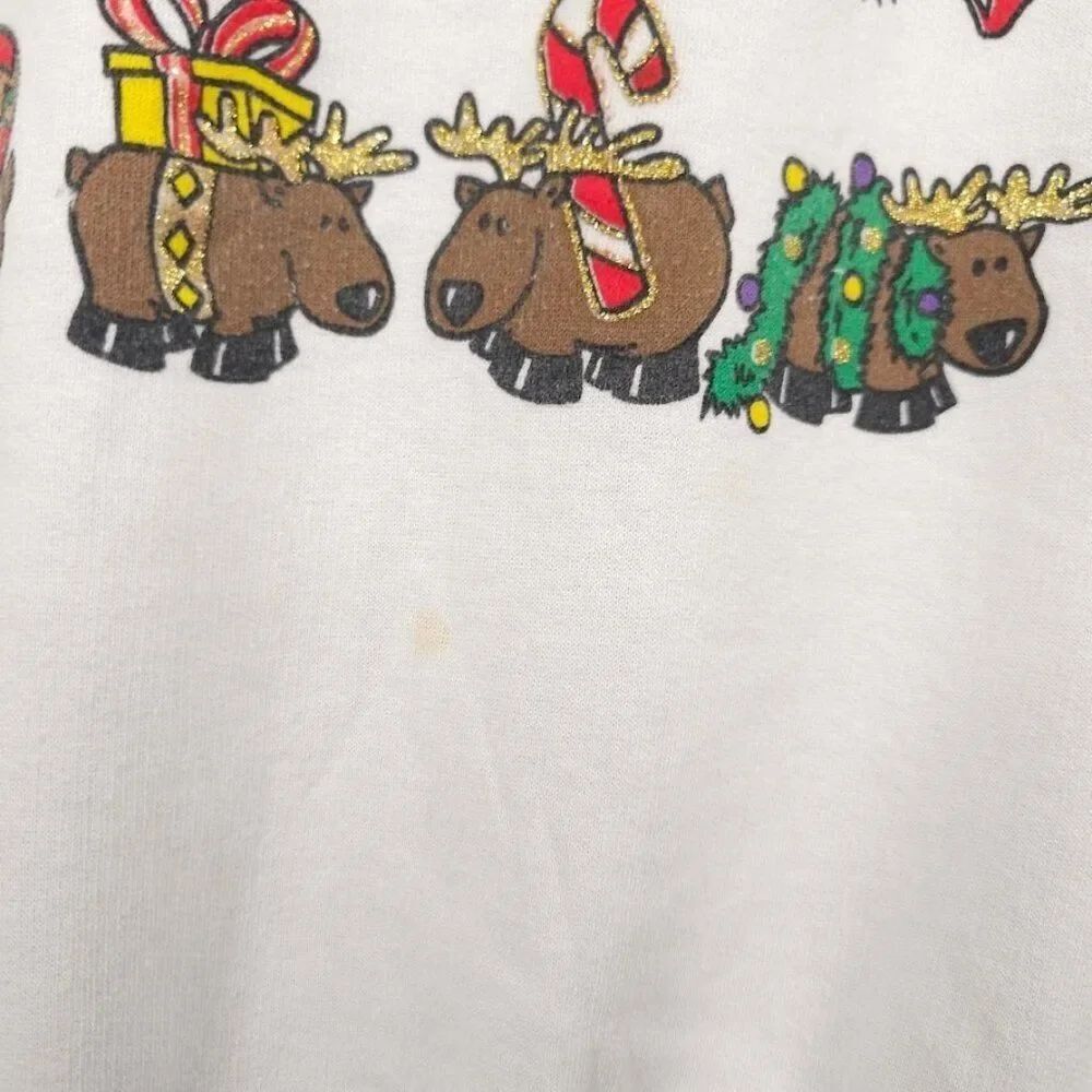 Vintage Christmas Sweatshirt Mens Size XL White 80s 90s Reindeer Tinsel - Picture 4 of 7